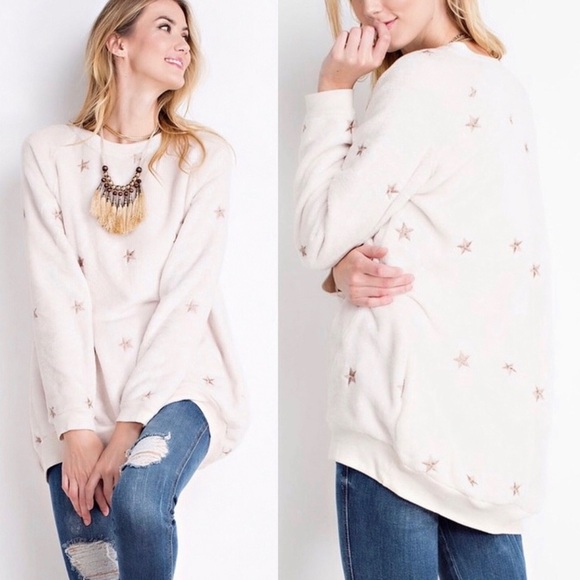 Embroidered Gold Stars Velour Pullover - Picture 3 of 8